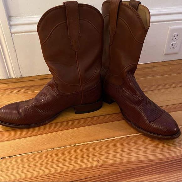 Tecovas The Nash Men’s Cowboy Boots 9.5 EE Exotic Lizard Brown Roper Made Mexico - Picture 8 of 16